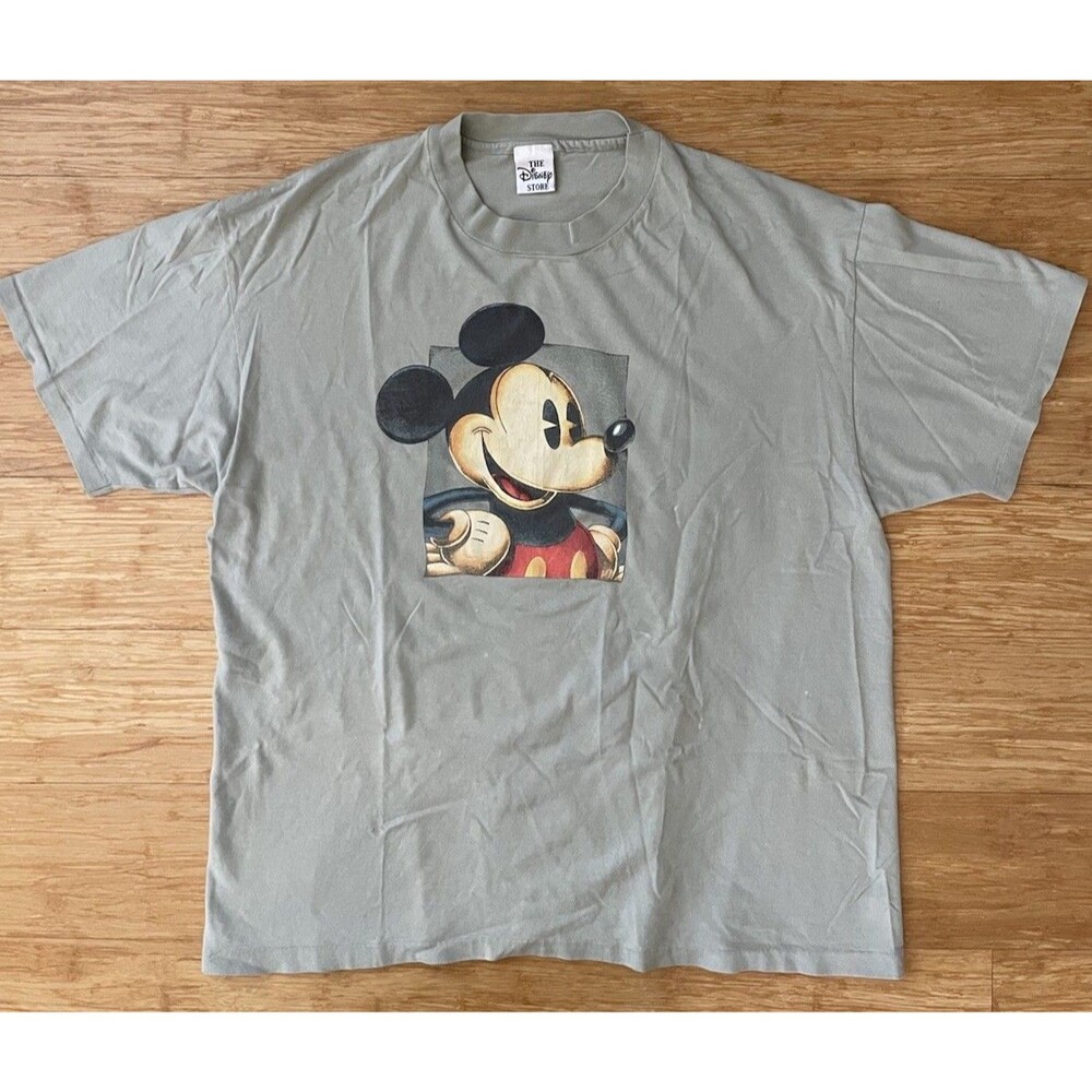 Disney Store Mickey Mouse Portrait Tee Large Gray Vintage Single Stitch Graphic